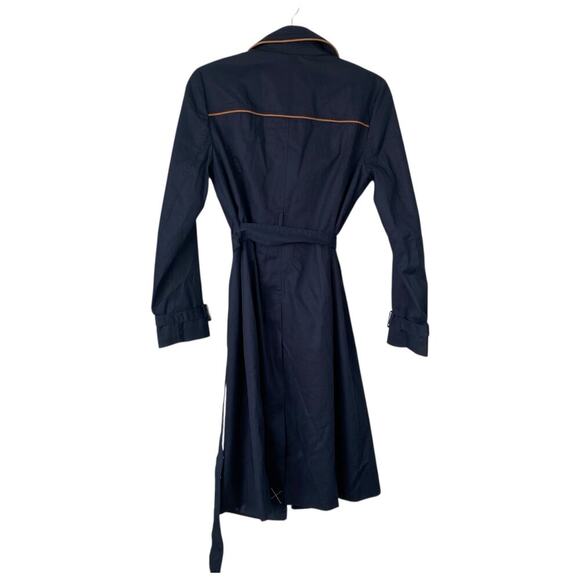 TALBOTS Piped Trench Coat Navy Blue Brown Size XS Preppy Classy Chic All Weather - Picture 4 of 9